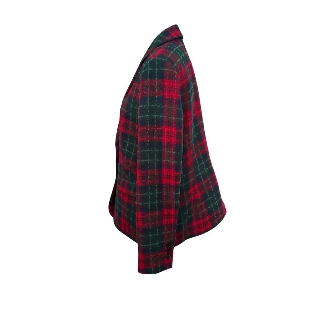 Talbots Blazer Womens 14 Red‎ Wool Plaid Aberdeen Dog Print Lined Holiday $169